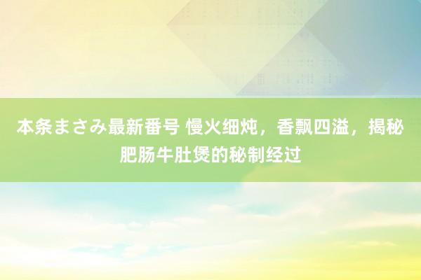 本条まさみ最新番号 慢火细炖，香飘四溢，揭秘肥肠牛肚煲的秘制经过